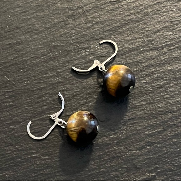 Tigers Eye Bead Latch Back Earrings - Picture 4 of 11